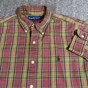 Ralph Lauren Flannel Shirt Mens Large Red Green Plaid Christmas Classic Fit